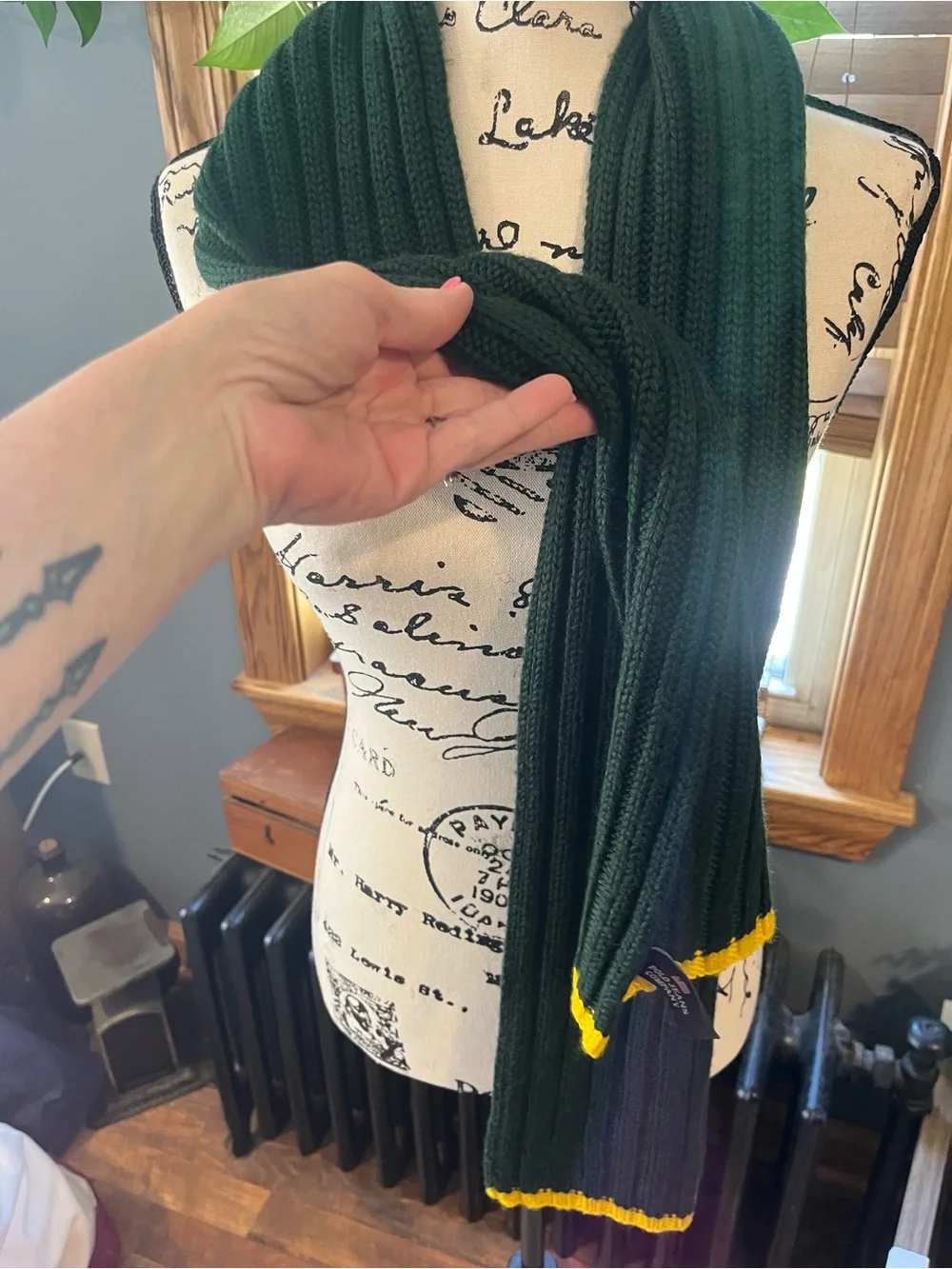 Vintage 90s Ralph Lauren Polo Jeans Company Ribbed Scarf Green Accent Stripe